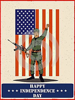 Army man on 4th of July Happy Independence Day America background