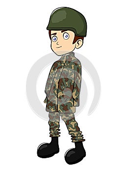 Army Military Boy Cartoon Character Wearing Uniform Helmet