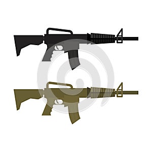 Army Military machine gun. Set of two martial infantry weapons.