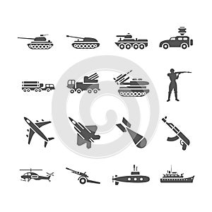 Army, military vector icons set