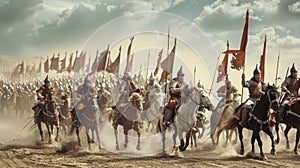 Army of mongolian equestrians riding into battle created with Generative AI.