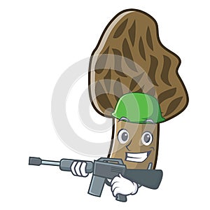 Army morel mushroom character cartoon