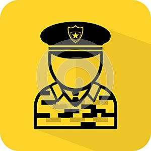 Army officer avatar. Veteran figure icon. Man in uniform sign. Military soldier upper body shape.