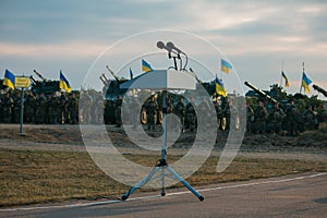 Army parade, military uniform soldier row march