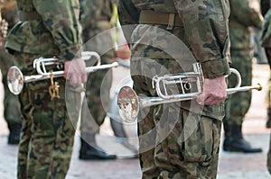 Army parade â€“ military band standing in camouflage military uniform