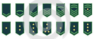 Army Rank Icon. Military Badge Insignia Green Symbol. Chevron Yellow Star and Stripes Logo. Soldier Sergeant, Major