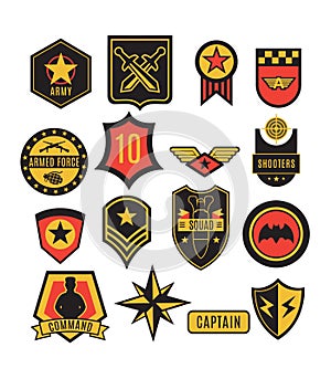 Army ranks wings badges. US Army badges patches and signs symbol set for fashion or garments.