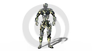 Army robot, armed forces cyborg, military android soldier isolated on white background, 3D render