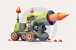 Army rocket cannon fires off a shot. stand alone on a white background