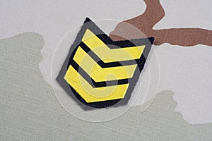 ARMY Sergeant rank patch on desert uniform