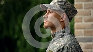 Army soldier facing reality of duty, struggling with mental issues, depression