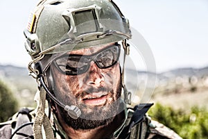 Army soldier, modern combatant shoulder portrait