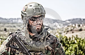 Army soldier, modern combatant shoulder portrait