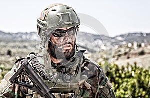 Army soldier, modern combatant shoulder portrait photo