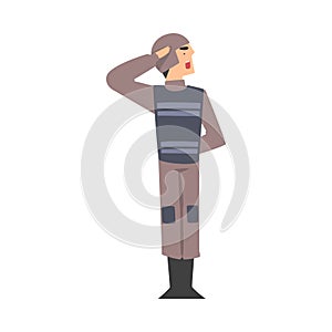 Army Soldier Saluting, Military Man Character in Combat Uniform and Bulletproof Vest Cartoon Style Vector Illustration