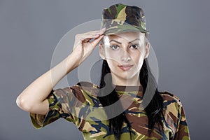 Army soldier swear solemnly with hand on heart