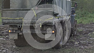 Army Staff Russian truck driving on dirt road