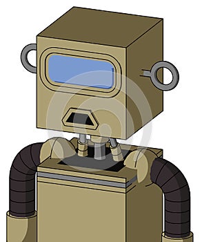 Army-Tan Automaton With Box Head And Sad Mouth And Large Blue Visor Eye