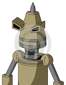 Army-Tan Automaton With Cone Head And Angry Eyes And Spike Tip