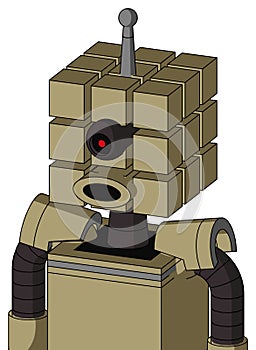 Army-Tan Automaton With Cube Head And Round Mouth And Black Cyclops Eye And Single Antenna