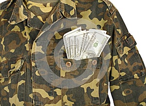 Army uniform pocket with dollars