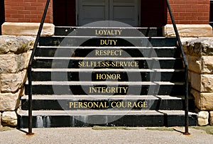 Army values displayed on steps of a building