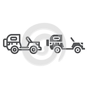 Army vehicle line and glyph icon, army and transport, military car sign, vector graphics, a linear pattern on a white