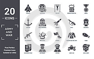 army.and.war icon set. include creative elements as stealth, medal, rifle, patriot, lieutenant, kalashnikov filled icons can be