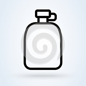 Army water canteen icon illustration in line design style. Water container, flask symbol