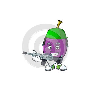 Army winne fruit cartoon character on white background