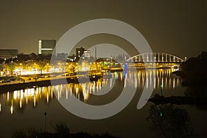 Arnhem in the Netherlands, with John Frost Bridge at night