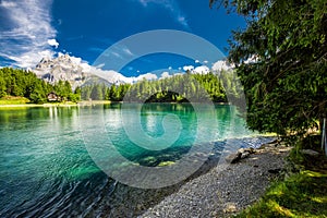 Arnisee with Swiss Alps. Arnisee is a reservoir in the Canton of Uri, Switzerland, Europe