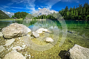 Arnisee with Swiss Alps. Arnisee is a reservoir in the Canton of Uri, Switzerland, Europe