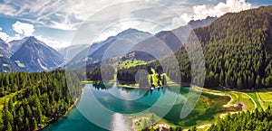 Arnisee with Swiss Alps. Arnisee is a reservoir in the Canton of Uri, Switzerland, Europe