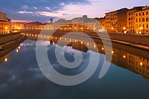Arno By Night Pisa Italy
