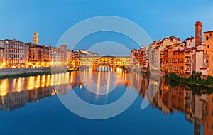 Arno and Ponte Vecchio at night, Florence, Italy