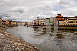 The Arno river, cutting through medieval Pisa, Tuscany, Italy