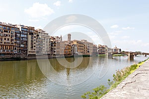 Arno River, Florence, Italy with magnificent houses lining the shore