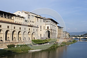 Arno river flowing through Florence next to Uffizi gallery