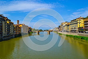 Arno river with Ponte Santa Trinita Holy Trinity Bridge at the