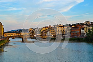 Arno river with Ponte Santa Trinita Holy Trinity Bridge at the