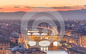 Arno River and Ponte Vecchio at sunset, Florence