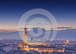 Arno River and Ponte Vecchio at sunset, Florence