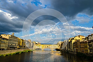 Arno river and Ponte Vecchio at sunset, Florence, Italy