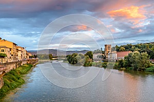 Arno river at sunset. Florence, Italy.