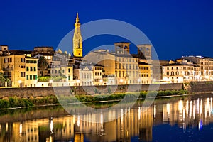 Arno river waterfront in Florence evening view