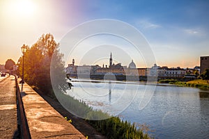 Arno river waterfront of Florence sunset view