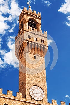 Arnolfo`s tower, part of Palazzo Vecchio The Old Palace on Piazza della Signoria, Florence photo