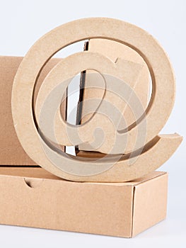 Arobase at sign cardboard arrobas  concept online shopping ecommerce delivery service