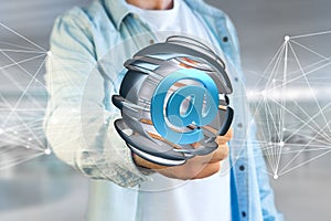 Arobase symbol displayed in a sliced sphere - 3D rendering